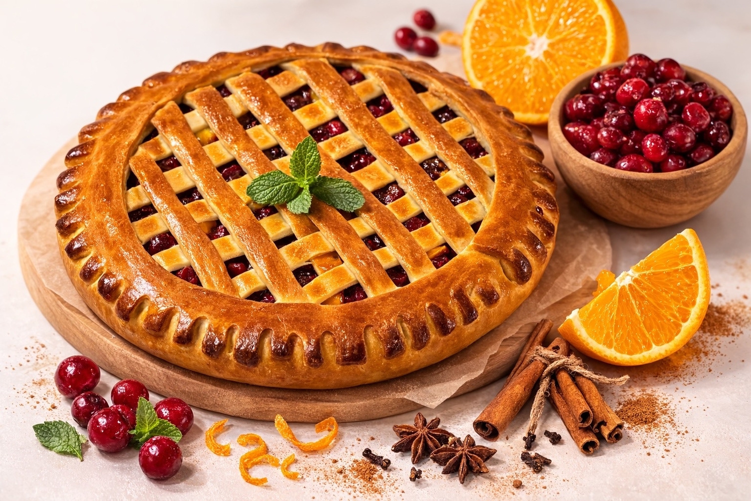 Пирог с брусникой, апельсином и пряностями