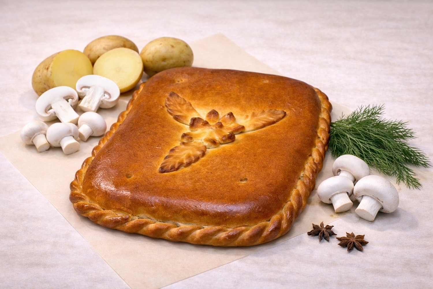 Пирог с картофелем и грибами