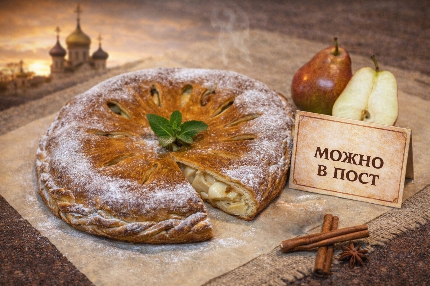 Постный пирог с грушей
