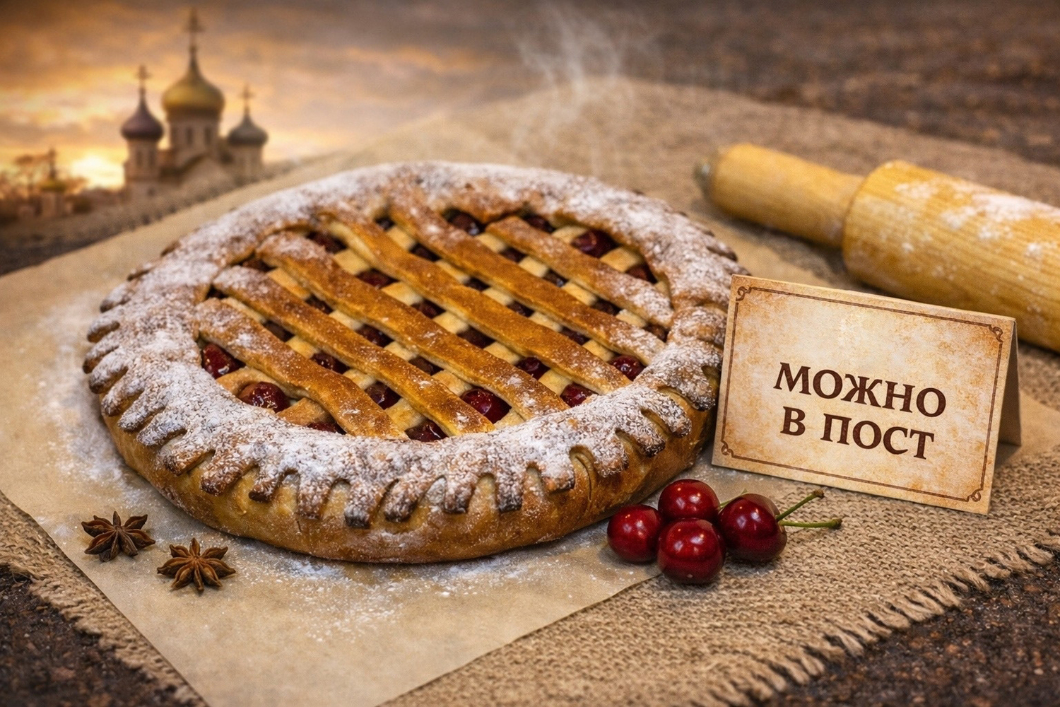 Постный пирог с вишней