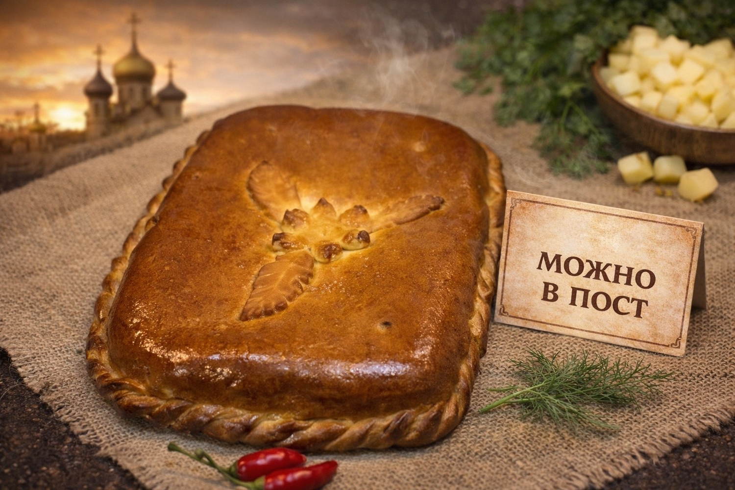 Постный пирог с картофелем и укропом