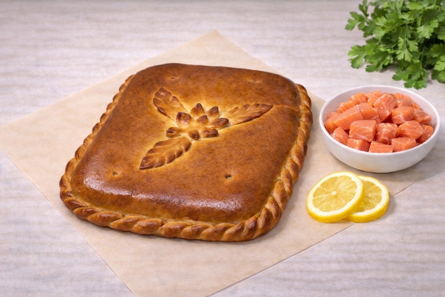 Пирог с сёмгой и рисом