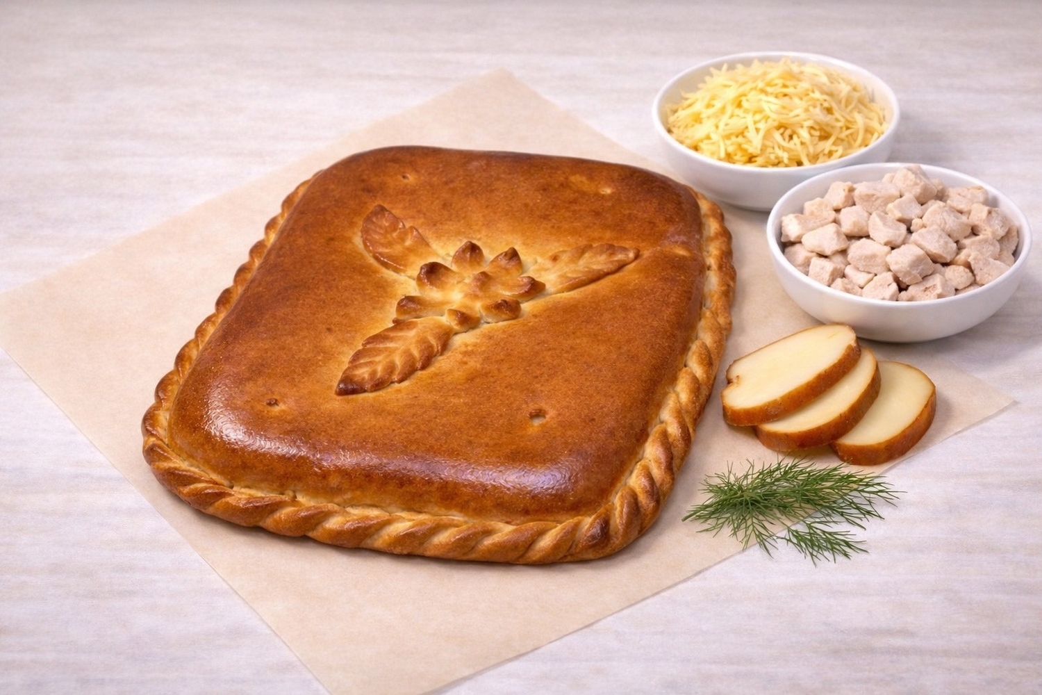 Пирог с курицей и сыром