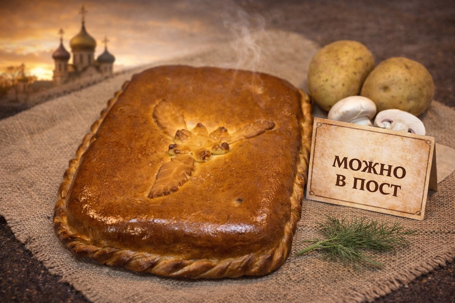 Постный пирог с картофелем и грибами