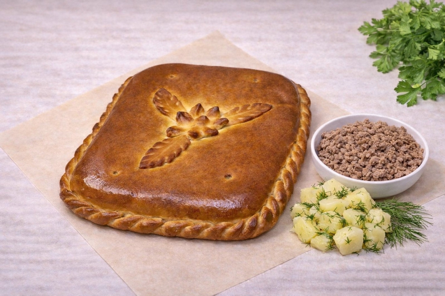 Пирог с говядиной и картофелем