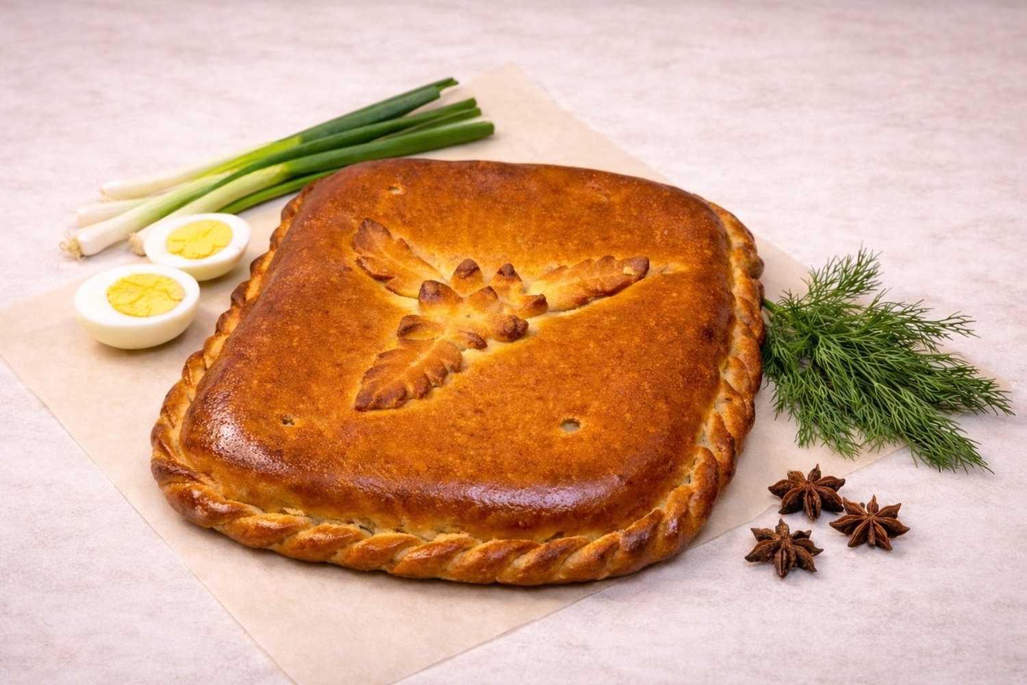 Пирог с зелёным луком и яйцом