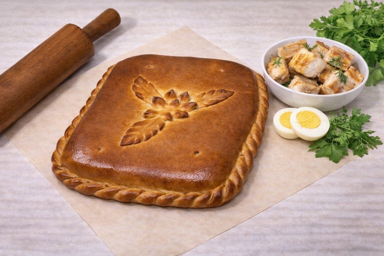 Пирог с судаком и яйцом