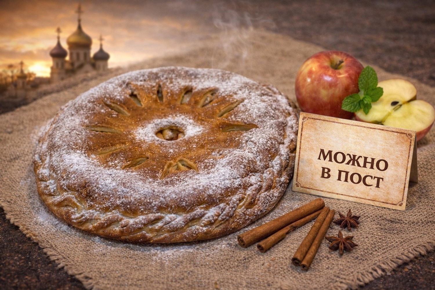 Постный пирог с яблоком и корицей